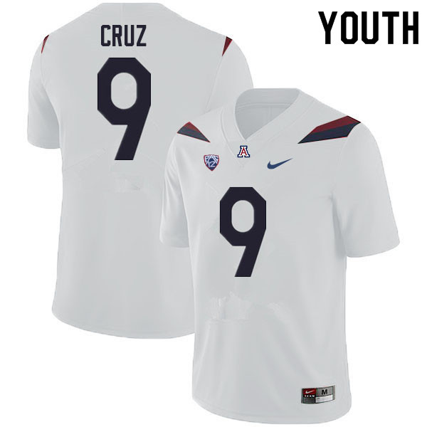 Youth #9 Gunner Cruz Arizona Wildcats College Football Jerseys Sale-White - Click Image to Close